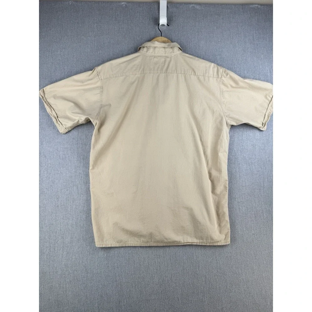 Salty G Men XL Beige Embroidered Button‎ Front Camp Shirt Cotton Casual Vacation